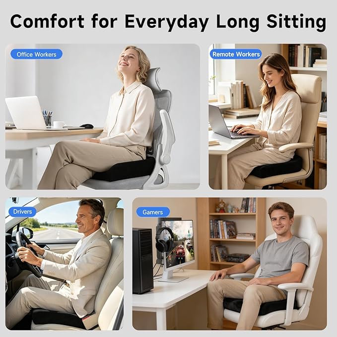 Donut Pillow Seat Cushion for Tailbone and Coccyx Comfort, Memory Foam Donut Cushion with Center Cutout, Large Medium-Firm Chair Cushion for Long Sitting, Office Chairs & Desk Chairs, Black