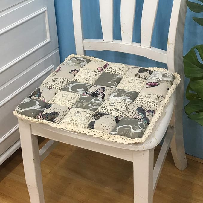 vctops Patchwork Chair Pad with Ties No Slip Lace Trim Chair Cushion Farmhouse Floral Print Kitchen Dining Seat Cushion (613, 16"x16")