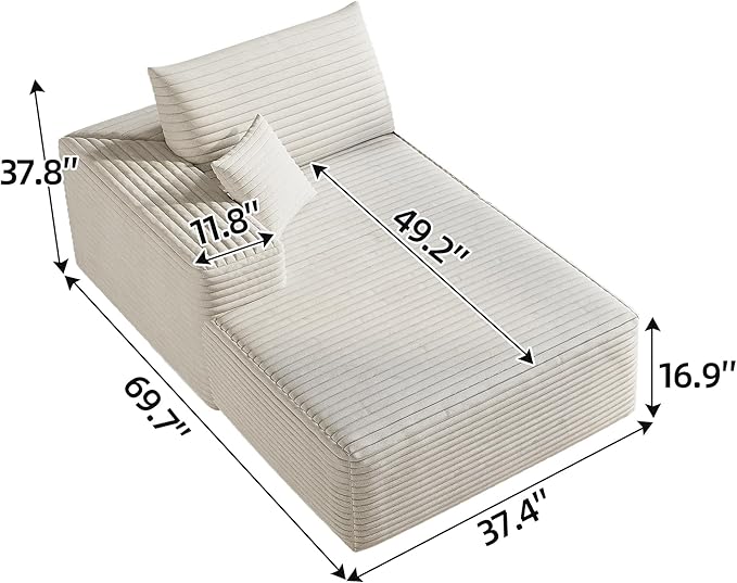 135" U Shaped Sectional Couch with Ottoman, Large Sectional Couches for Living Room, Plush Corduroy Convertible Sleeper Sofa, Compressed Foam Sofa in a Box No Assembly, Left Facing Chaise, White