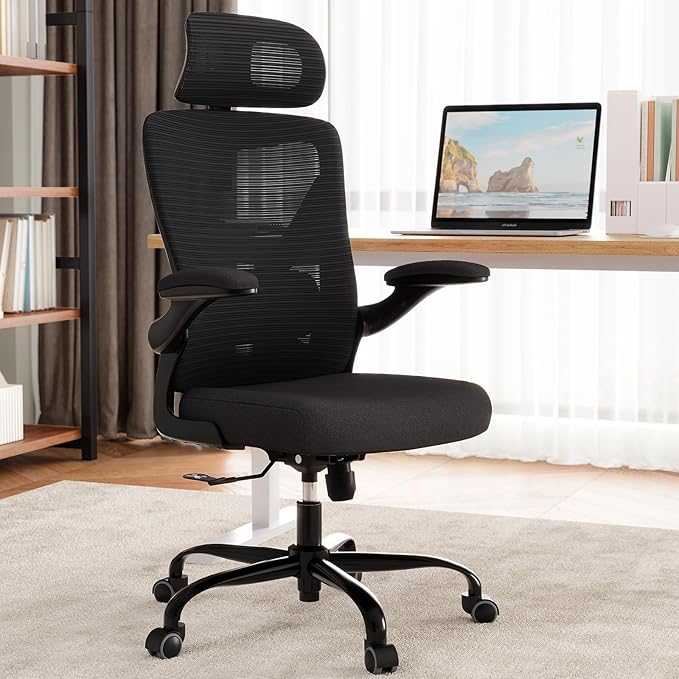 Ergonomic Office Chair - X-Shaped Computer Desk Chair Comfy, Gaming Chair, Office Chair with Lumbar Support, Mesh Office Chairs with Headrests, Desk Chair for Long Hours, Black Silver, Pack of 3