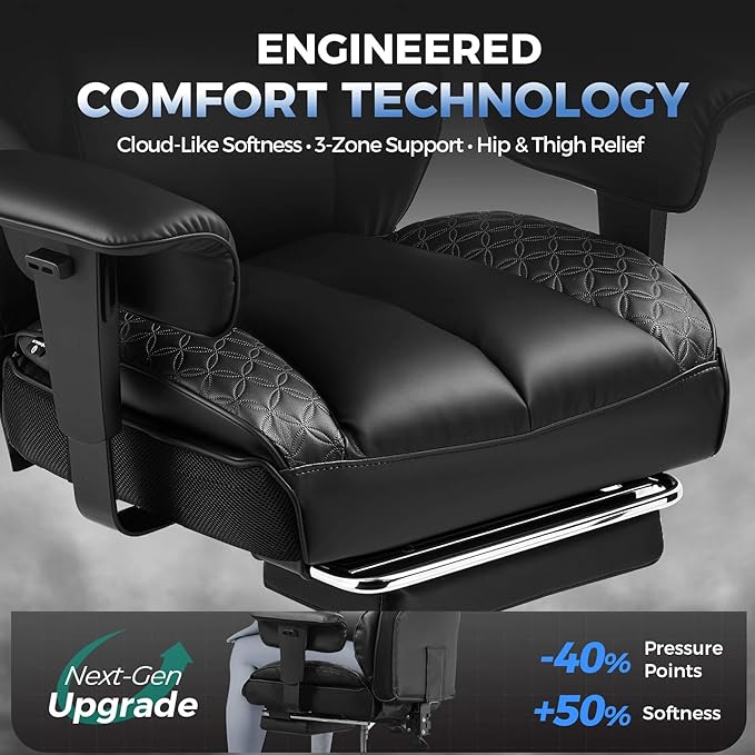 GTPLAYER Big and Tall Gaming Chair 400lbs Heavy Duty Office Chair with Footrest, High Back Pocket Spring Lumbar Support, Ergonomic Wide Comfy Seated Cushion for Lower Back Pain Relief, Earth-Black