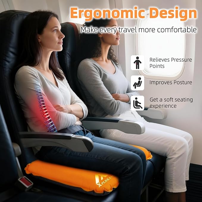 Inflatable Seat Cushion,Self-Inflating Portable Travel Airplane Stadium Seat Cushion for Airplane Long Flight,2pack Compact Lightweight Memory Foam Travel SeatCushion Pad for Bleacher Camping Outdoor