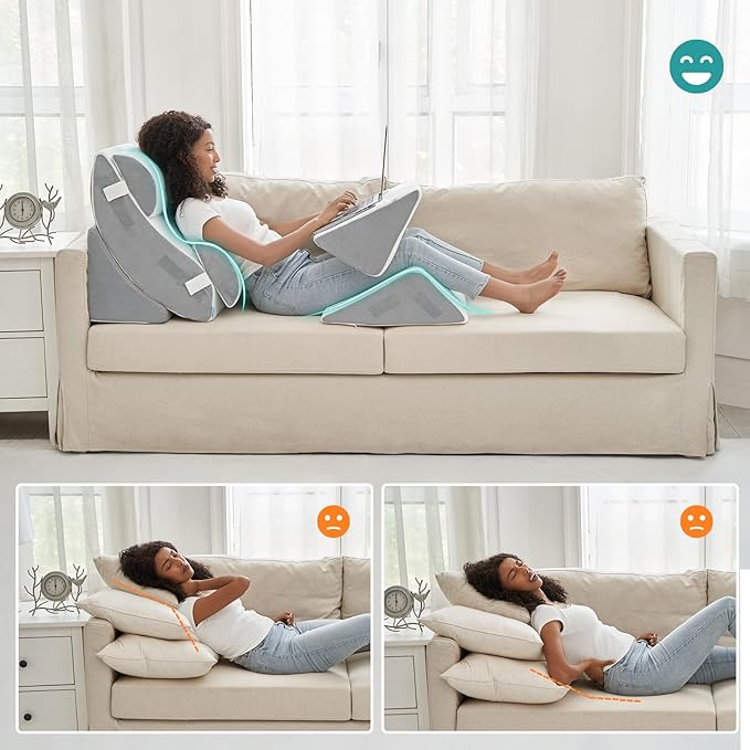 Hansleep Bed Wedge Pillow Set for After Surgery 6PCS, Post Surgery Pillow for Sleep Apnea and Acid Reflux Relief, Adjustable Reading Pillows Back Support with Memory Foam, White, 20"