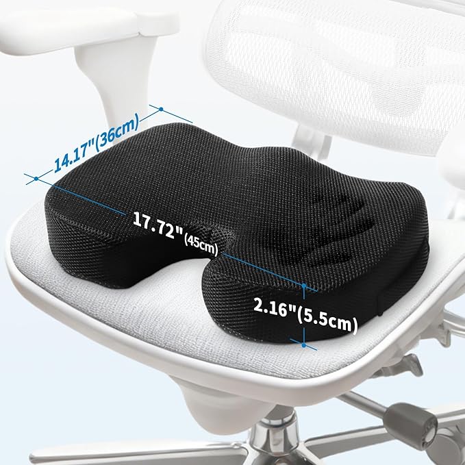 Memory Foam Car Seat Cushion, Non Slip Ergonomic Cushion for Office Chairs, Cars, Desk, Gaming & Wheelchair, Breathable Mesh Pad for Tailbone Pain Relief, Sciatica & Back Support, Black