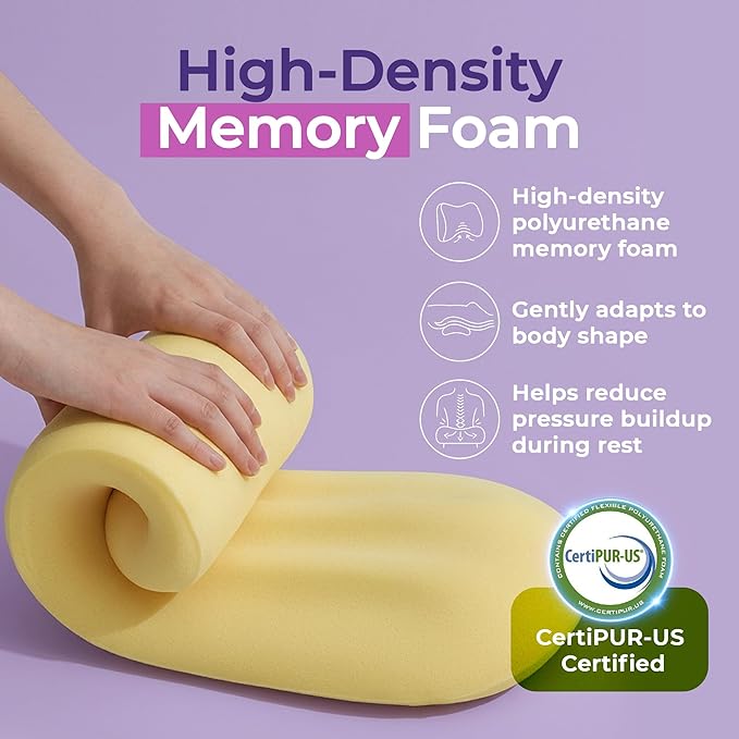 Lumbar Support Pillow for Sleeping, Memory Foam Lower Back Pillow for Bed, Ergonomic Back Support Cushion for Side & Back Sleepers, Breathable Washable Cover, Oeko-TEX & CertiPUR-US Certified