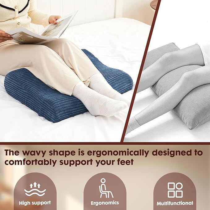 B Shape Corduroy Recliner Foot Pillow, Foam Extra Large Foot Rest Cushion with Adjustable Straps, Suitable for Bed Chair Sofa Headrest Back Lumbar Leg Support Pillow (Navy)