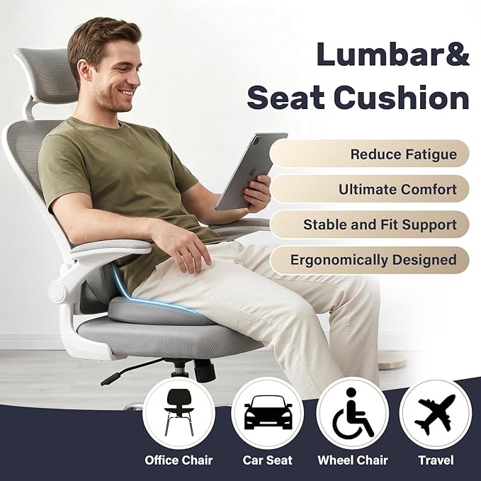 Coverado Memory Foam Car Seat Cushion and Lumbar Support Pillow for Driving Seat, Ergonomic Design Soft and Breathable PU Leather, High Density Memory Foam for Neck & Lower Back Pain Relie