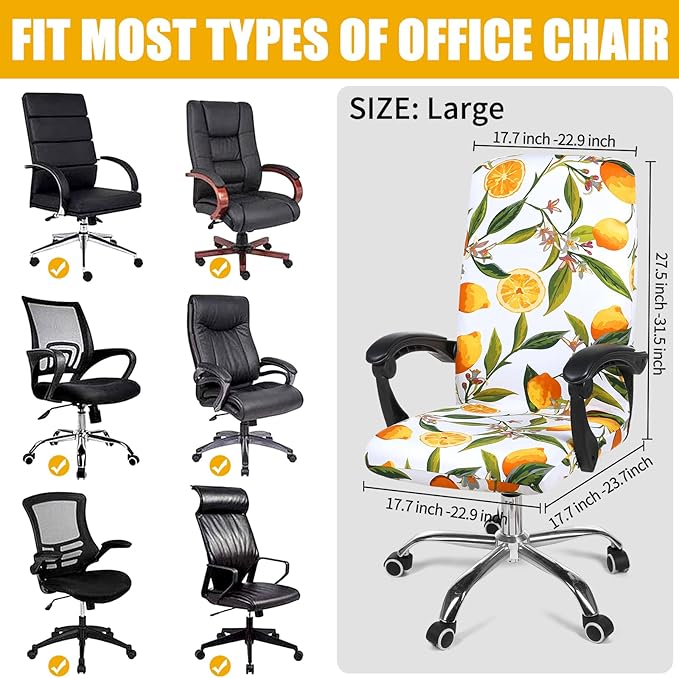 Smiry Stretch Printed Office Computer Chair Covers, Universal Desk Rotating Chair Slipcovers Removable Washable, Soft Fit Anti-Dust Spandex Protector Cover with Zipper, Yellow