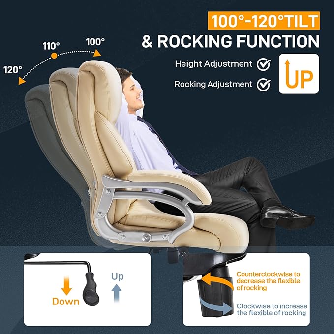 ZSQN Big and Tall Office Chair for Heavy People, 500LBS High Back Extra Wide Heavy Duty Executive Office Chair Comfortable for Home, Large Computer Desk Chairs with Adjustable Lumbar Support Beige
