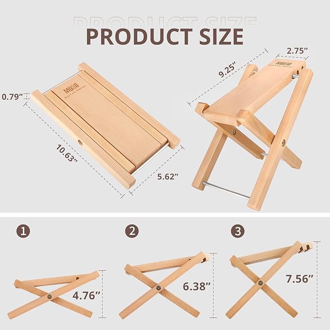 MUSO Guitar Footrest Stool, Folded Wooden Pedal, 3 Level Adjustable,Suitable for Classical Acoustic Guitar,Ergonomic & Durable (Natural Wood)