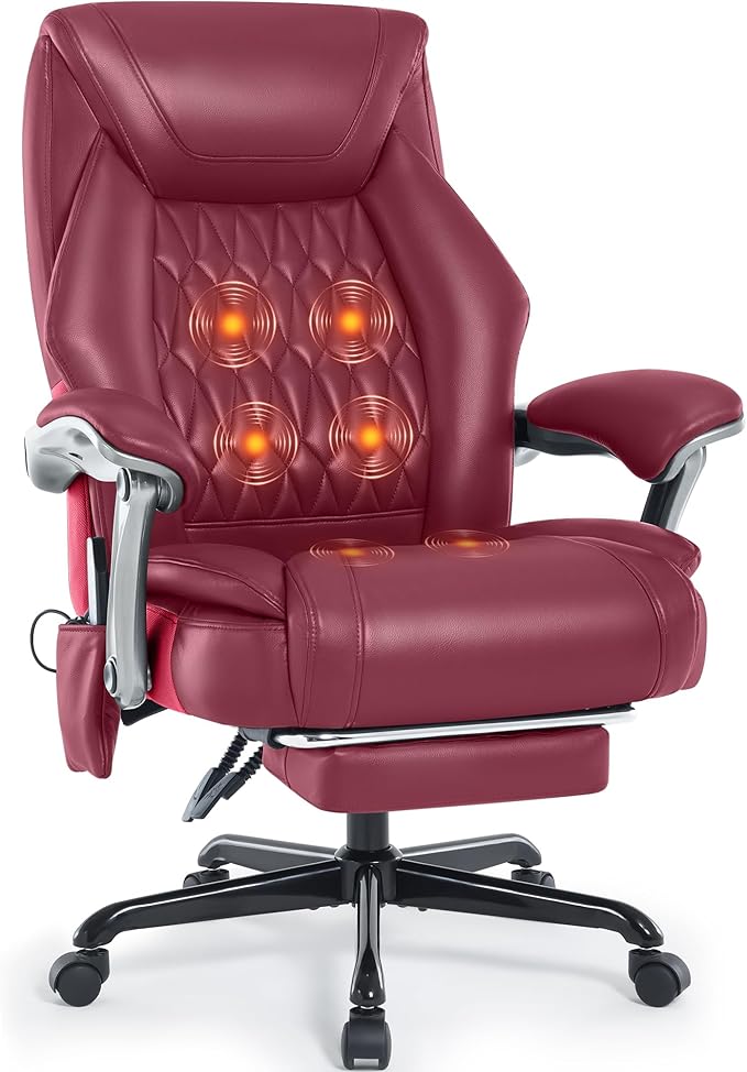 Massage Office Chair with Heat & Foot Rest, 6 Points Vibration, Ergonomic Executive Reclining Desk Chair, PU Leather Padded Seat for Home Office Comfort