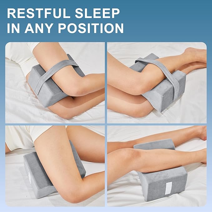 UJPFEO Knee Pillow for Side Sleepers, Leg Pillow for Sciatica, Back, HIPS, Knees, Joints Pain Relief,Pillows for Between Legs While Sleeping Spine Alignment Support & Relieves Pressure,Natural Gray