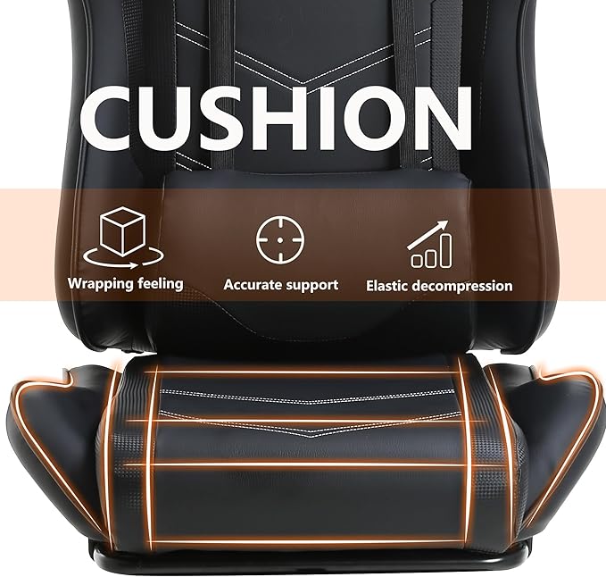 BestOffice | Ergonomic Gaming Chair | Black | Reclining Computer Chair with Lumbar Support, Headrest Pillow, Adjustable Footrests | 360 Swivel with Heavy Duty Wheels | for Home & Office