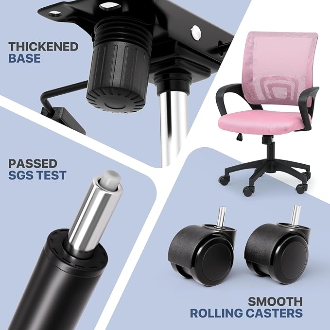 MoNiBloom Mesh Office Chair, Ergonomic Computer Chair for Adults, Rolling Swivel Mid-Back Desk Chair with Lumbar Support, Comfy Armrest for Home Office, Gaming, Pink 20 Pack