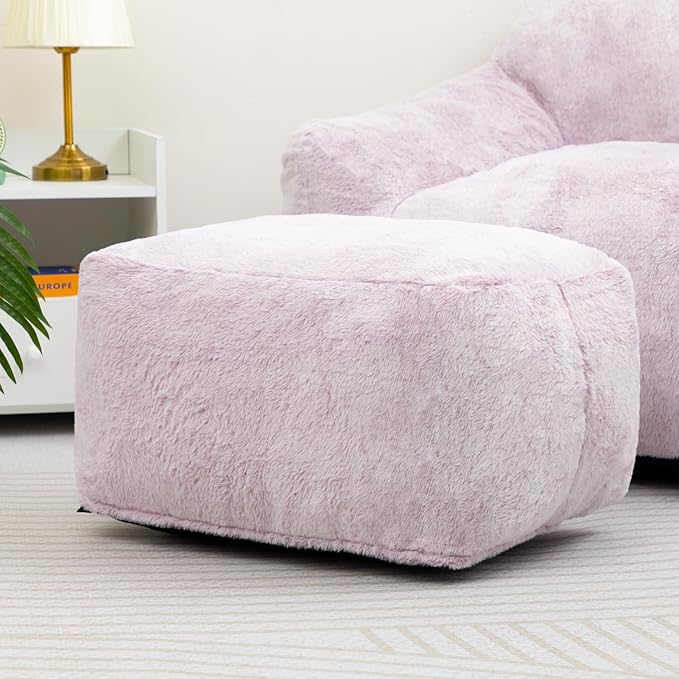 HollyHOME 15"(H) Bean Bag Ottoman Pouf, 6.6LB Memory Foam Filled Footstool for Sofa, Accent Stuffed Footrest Stool with Washable Cover, Single Footrest Stool for Living Room, Bedroom, Purple&Grey