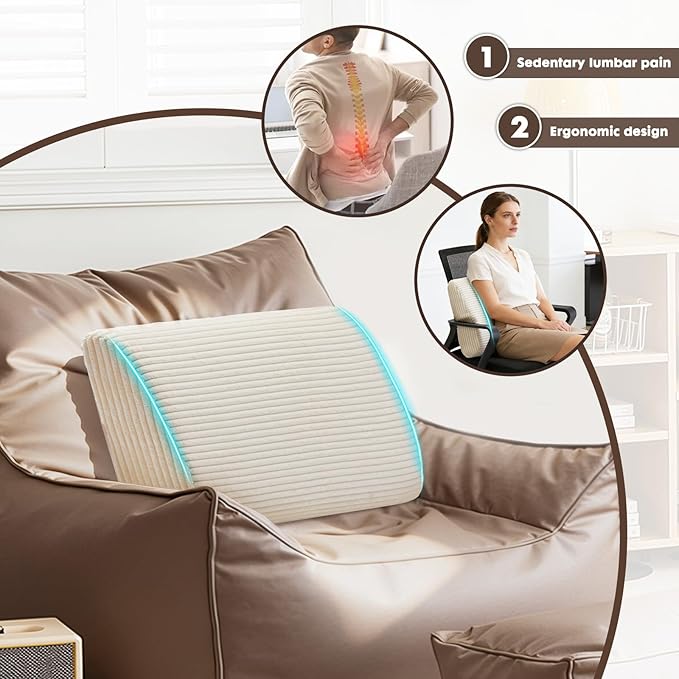 Large Lumbar Cushion Lumbar Support Pillow, Ergonomic Lumbar Pillow with Machine Washable, Help Relieve Pain of Back, Lumbar, Tailbone and Sciatic Nerve Support. (Beige)