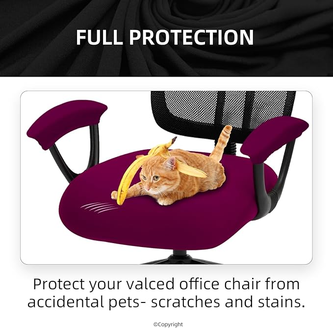 Stretchable Desk Office Chair Seat Cushion Covers & Armrest Covers - Universal Spandex Computer Chair Slipcover - Removable Washable Cushion Protectors Anti-scratch for Dogs, Cats, Pets
