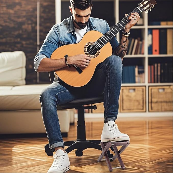 MUSO Guitar Footrest Stool, Folded Wooden Pedal, 3 Level Adjustable,Suitable for Classical Acoustic Guitar,Ergonomic & Durable (America Black Walnut)