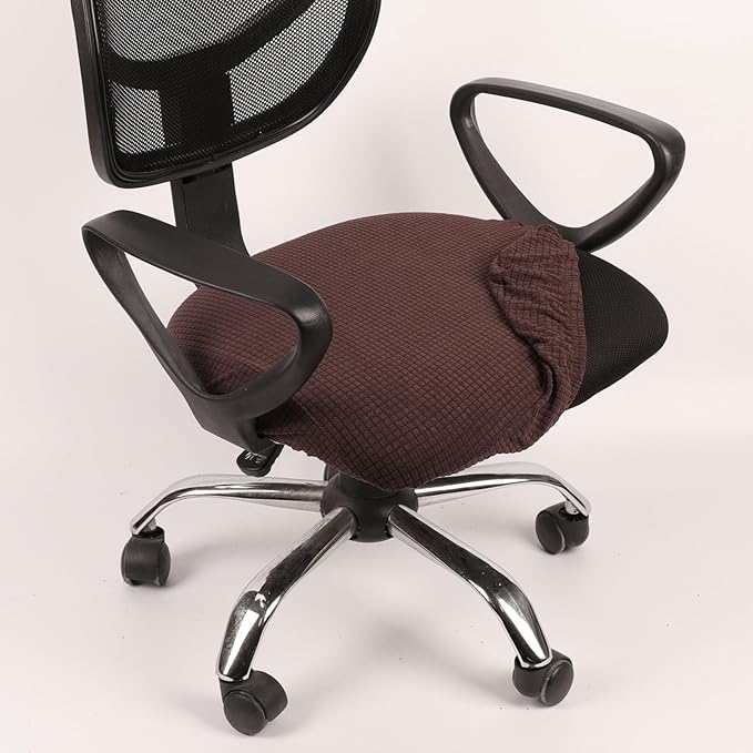 Melaluxe Stretch Jacquard Office Chair Cover, Removable Washable Desk Chair Cover Rotating Chair Seat Slipcover, Dark Coffee