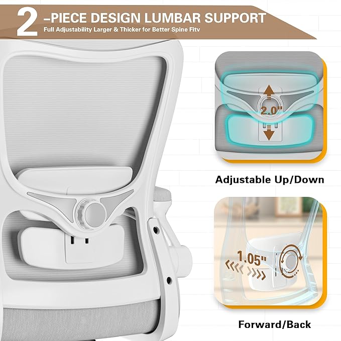 Ergonomic Office Chair - High Back Desk Chair with Adjustable Lumbar Support, Breathable Mesh Back, 330LBS Capacity, Easy Assembly, for Home Office Executive Computer Task