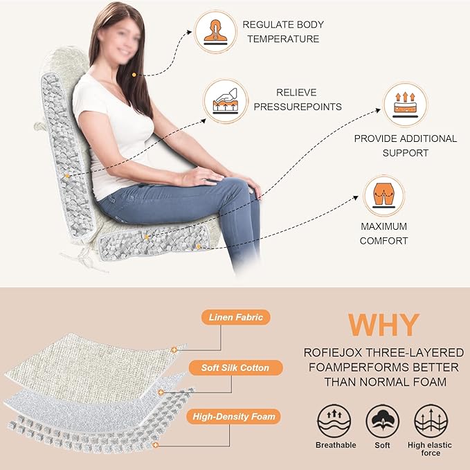 Rocking Chair Cushion - Chenille Fabric, High-Density Sponge, Durable Comfort Double-Sided Tufted Seat Pads with Ties, Chenille︱White, 44x19x4 inch