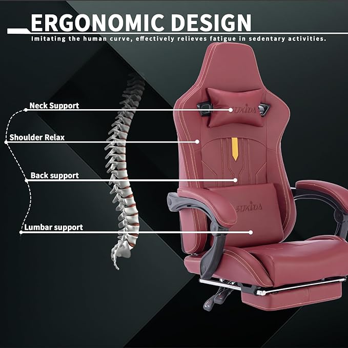 Gaming Chair with Footrest Ergonomic Computer Chair Massage Lumbar Cushion, Racing Video Game Chair Adjustable Rocker Recliner Executive Office Desk Chair Pu Leather for Adults