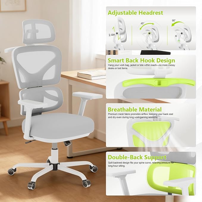 Ergonomic Office Chair Mesh Desk Chair with Lumbar Support and Headrest, High Back Computer Chair with Armrest and Tilt Lock, Home Office Desk Chairs for Men Women