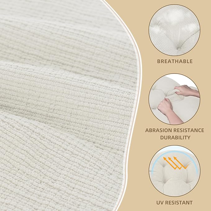 Rocking Chair Cushion - Plaid Corduroy Fabric, High-Density Sponge, Durable Comfort Non-Slip Bottom Tufted Seat Pads with Ties, Plaid Corduroy︱White, 44x19x4 inch