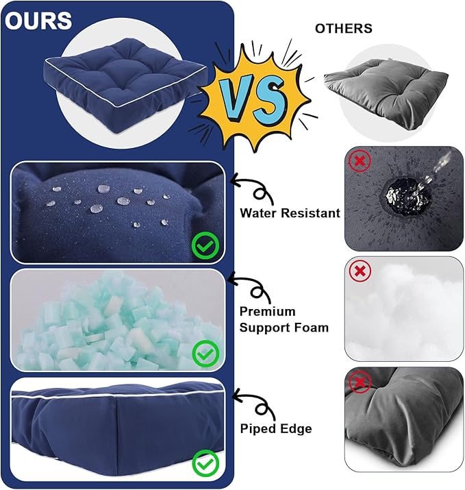 Topotdor Rocking Chair Cushions Indoor, Tufted Rocking Chair Seat Cushion for Patio Furniture, Water Resistant Rocking Chair Pads with Ties for Nursery Balcony Chair, Blue