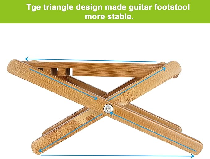 QTLCOHD 4 Gear Bamboo Guitar Foot Stool, 9.25 Inch Adjustable Non-Slip Foot Rest for Classical Acoustic Guitar Player