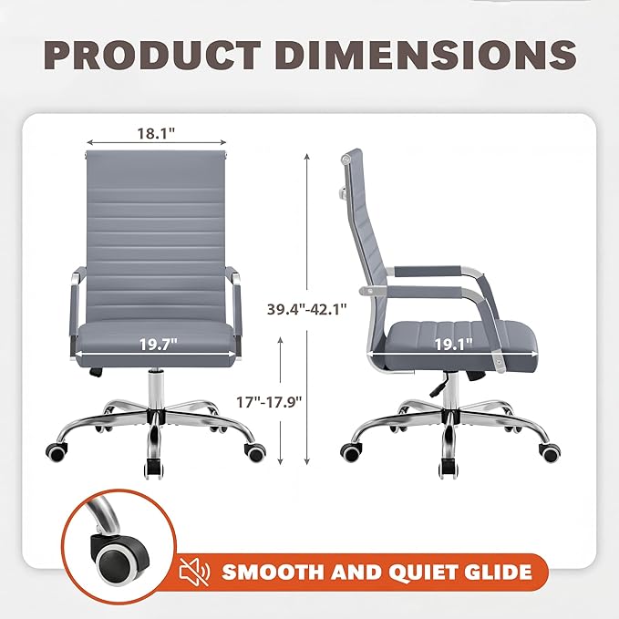 Furmax Ergonomic Office Desk Chair, Executive Ribbed Mid-Back PU Leather Conference Room Chair Adjustable Swivel Chair with Arms (4, Grey)