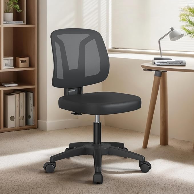 Armless Swivel Small Task Desk Office Chair Without Arms Height Adjustable with Rolling Wheels for Small Spaces Adult and Child