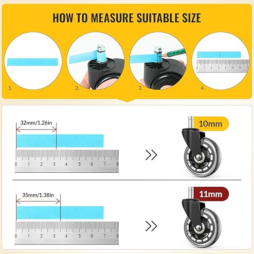 HOLKIE Office Chair Wheels Compatible with 1KEA 10x22mm Transparent ONLY 3 Inch Roller Blade Casters, Computer Gaming Replacement Rubber Wheels-Set of 5 for Hardwood Floors Desk Chair Rolling