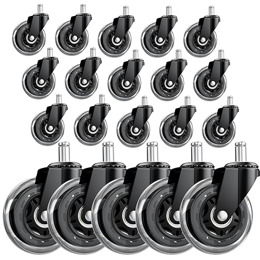 Office Chair Wheels 20 Pack, 3 Inch Heavy Duty Replacement Chair Wheels, Smooth Rolling & Quiet Floor Protectors for Hardwood & Carpet, Universal Fit for Most Office Chairs（20-Pack