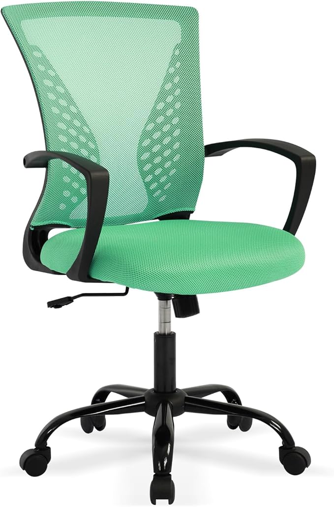 Comfortable Office Chair for Home - Ergonomic Computer Chair with Mesh Back & Lumbar Support, Adjustable Swivel Task Chair for Long Sitting, Mid Back Design (Green)