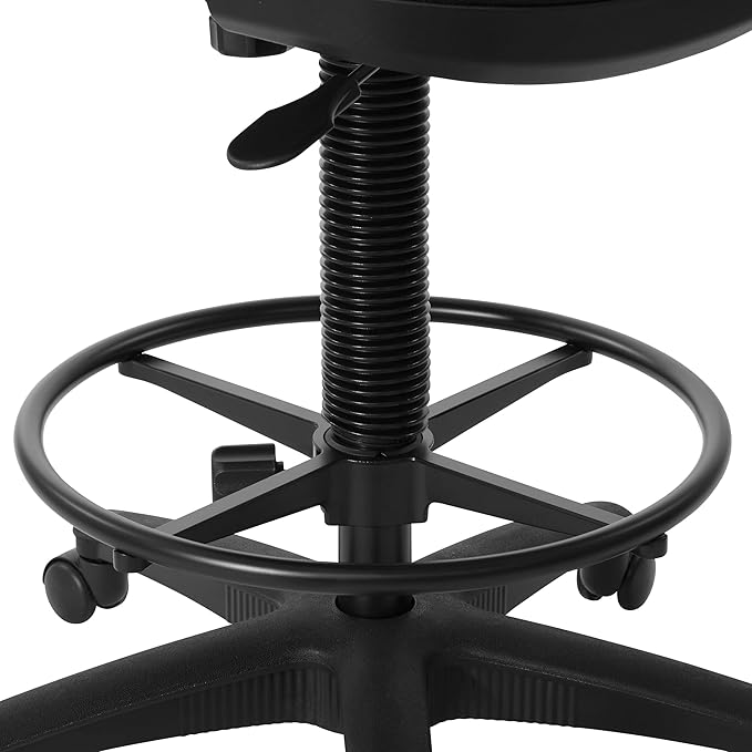 Office Star DC Series Deluxe Breathable Mesh Back Ergonomic Drafting Chair with Lumbar Support and Adjustable Footring, Black Fabric
