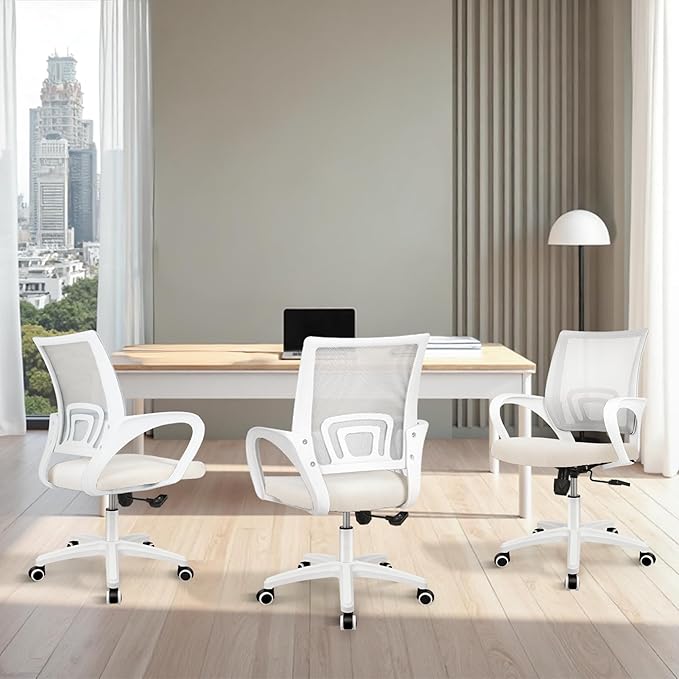ETONEX Office Chair with Ergonomic Mid Back Cushion Lumbar Support Adjustable Swivel Rolling Computer Gaming Desk Chair Comfy Mesh Seat Wheels Home Executive Use (1, Ivory)