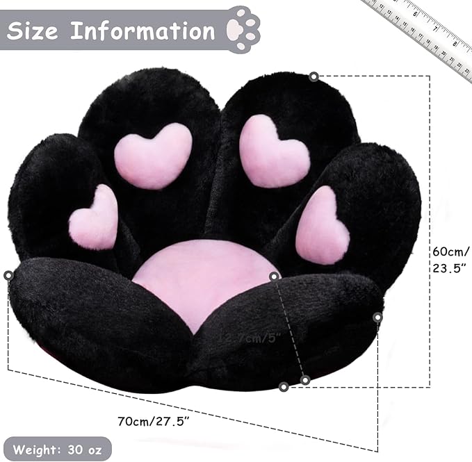 DOBUONO Cat Paw Cushion Kawaii Office Chair Cushion Comfy Plush Gaming Chair Cushion Kawaii Seat Cushion for Girl, Cute Gaming Accessories Room Bedroom Decorate 28"x 24" (Black)