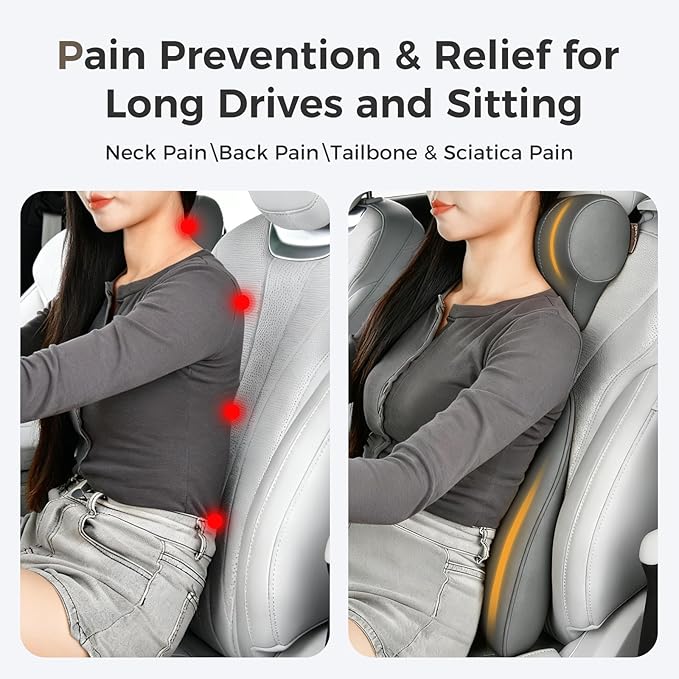 Coverado Car Headrest Pillow, Ergonomic Memory Foam Car Neck Pillow for Driving Seat with Adjustable Strap, Soft PU Leather Breathable Removable Cover Neck Support for Neck Pain Relief