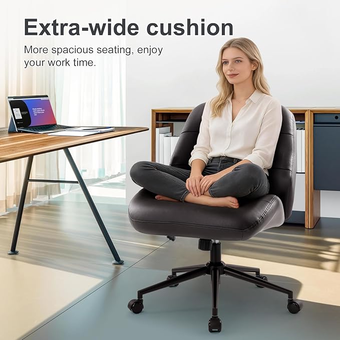 IWMH Leather Office Chair with Removable Armrests，Mid-Back Ergonomic Desk Chair with Lumbar Support，Adjustable Height 360° Swivel Executive Task Chairs for Home Office (Black)
