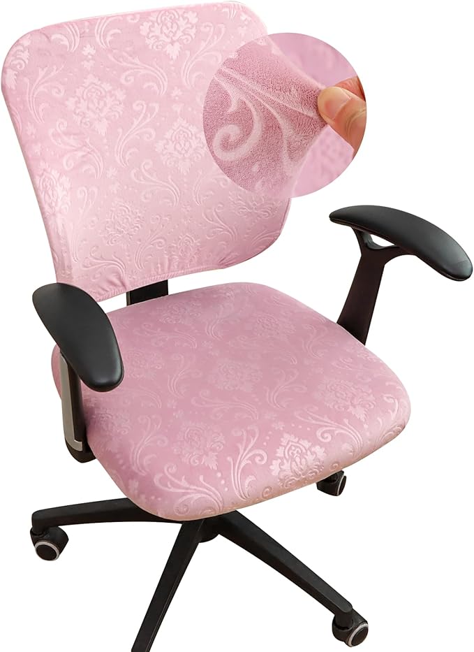 FORCHEER Split Office Chair Covers 2 Pieces Stretch Pink Velvet Separated Desk Chair Slipcover for Backrest and Seat Washable