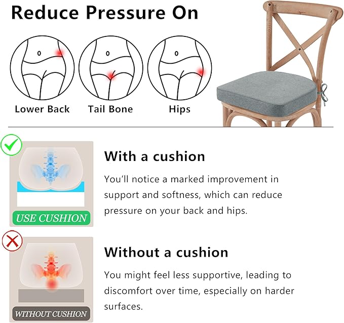 Nordjager Chair Pads for Dining Chairs, Chair Cushions 2 Piece, 17"x 16"x 2.5" Memory Foam Seat Cushions with Ties and Removable Cover