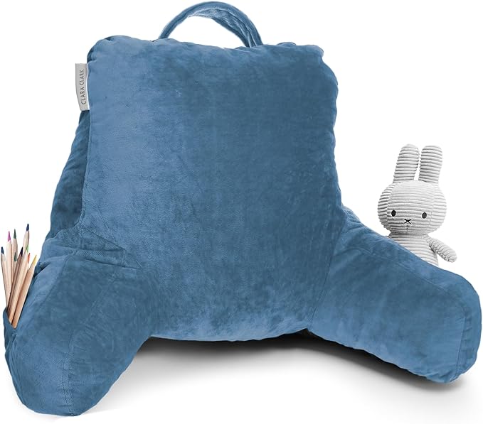 Clara Clark Reading Pillow for Kids & Teens with Shredded Memory Foam, Backrest Pillows for Reading, Watching, and Gaming, Use on Couch, Bed, Floor, Adjustable Support with Washable Cover Blue Heaven