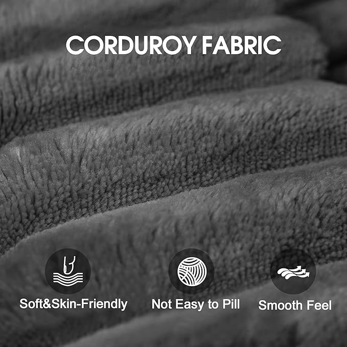 94" Darkgrey Fluffy Couch with Ottoman for Living Room, Corduroy No Bones Sectional Couch,Compressed Memory Foam Cloud Sofa,No Assembly Required,Right Facing Chaise,Darkgrey