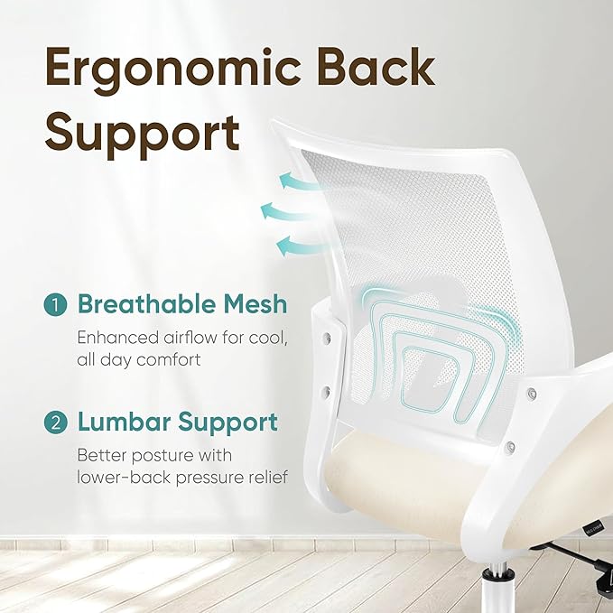 ETONEX Office Chair with Ergonomic Mid Back Cushion Lumbar Support Adjustable Swivel Rolling Computer Gaming Desk Chair Comfy Mesh Seat Wheels Home Executive Use (1, Ivory)