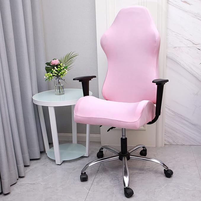 WOMACO Gaming Chair Slipcover Stretch Seat Chair Cover for Leather Computer Reclining Racing Ruffled Gamer Chair Protector (Pink, One-Size)