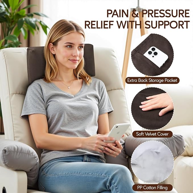 Neck Pillow for Recliner Chair, 14" Adjustable Recliner Pillow for Headrest, Soft Velvet Non-Slip Head Pillow for Recliner, Couch, Chair, Sofa