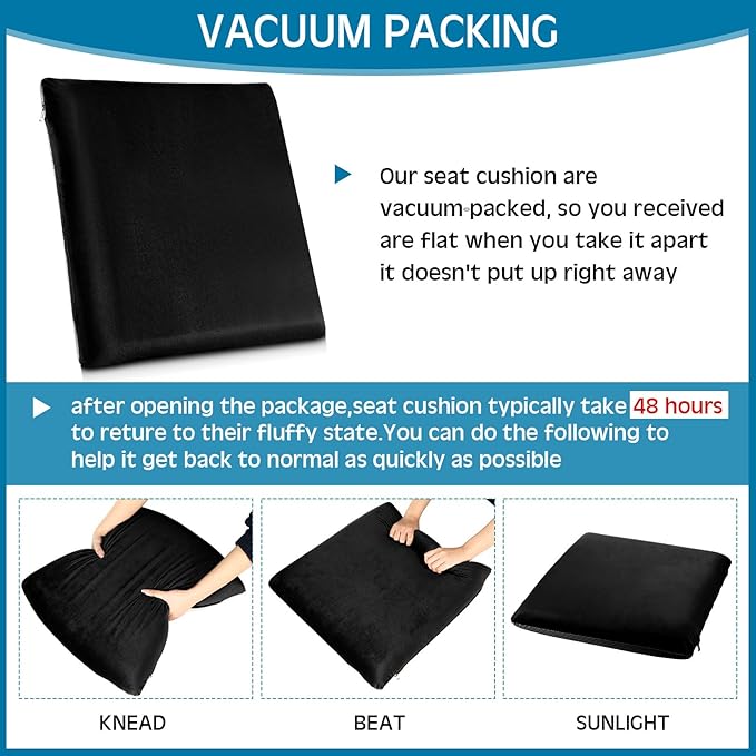 GlikCeil Recliner Cushion for Elderly with Memory Foam Square Seat Chair Cushion for Recliner Thick Non Slip Seat Pad for Chair, Couches(20 x 20 x 3,Black)
