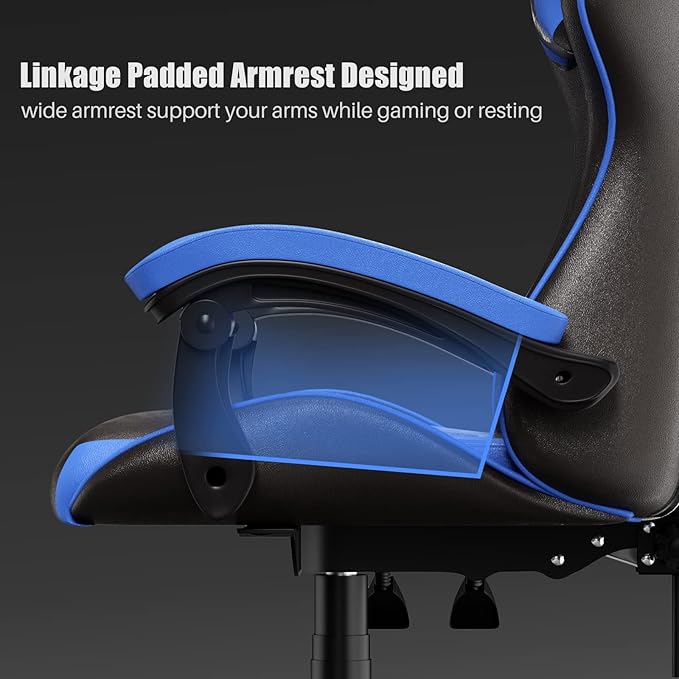 Racingreat Gaming Chair High Back, Ergonomic Computer Gamer Chair with Headrest and Lumbar Support, Racing Style Reclining Game Chair for Adults, Kids (Blue-Black)