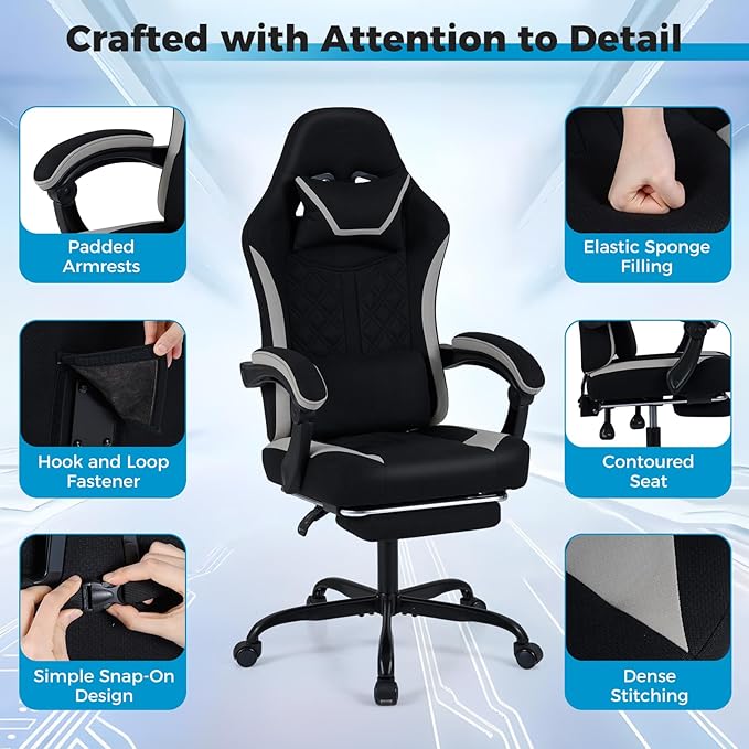 Goplus Gaming Chair, Ergonomic Office Chair with Foot Rest, Lumbar Support, Linkage Armrests, Detachable Headrest, 360°Swivel Computer Desk Chair w/Adjustable Backrest & Height, 330 lbs Capacity